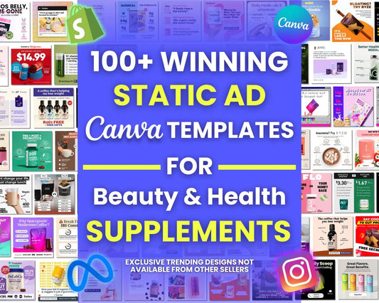 100+ Winning Static Ad Canva Templates for Beauty & Health Supplements Facebook Ad Templates Image Ad Creatives Canva Template Meta Ads