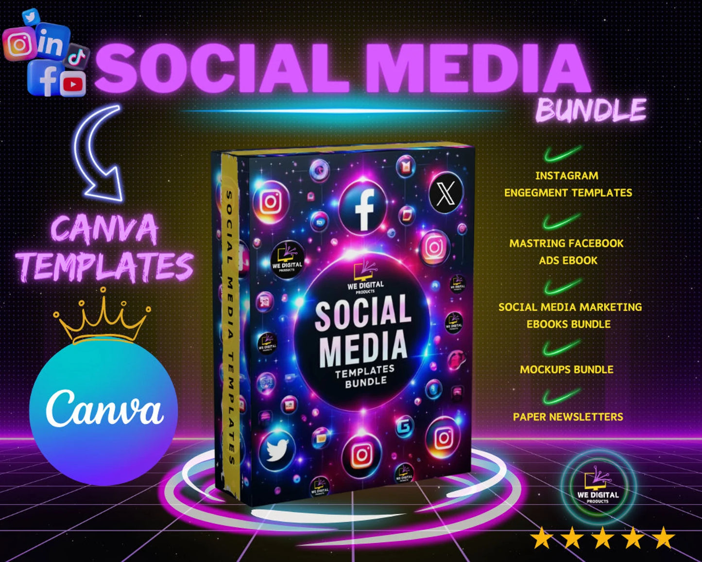 Ultimate Social Media Bundle - 500+ Canva Templates for Instagram, Facebook Ads eBook, Mockups, Paper Newsletters with Master Resell Rights