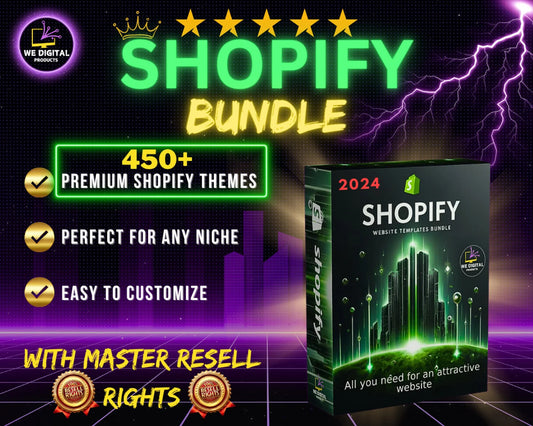 Shopify Bundle - 450+ Premium Shopify Themes for Every Niche | Master Resell Rights Included | Ultimate Shopify Store Design Kit | website– Instant Download &amp; FREE Canva Crash Course!