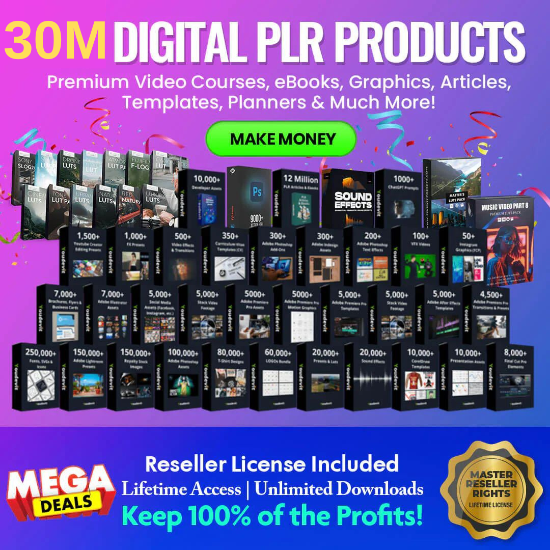 30 Million Digital Products W/ Resell Rights - Mega Bundle (EBooks + Courses+ Templates+ Planners, & More!)